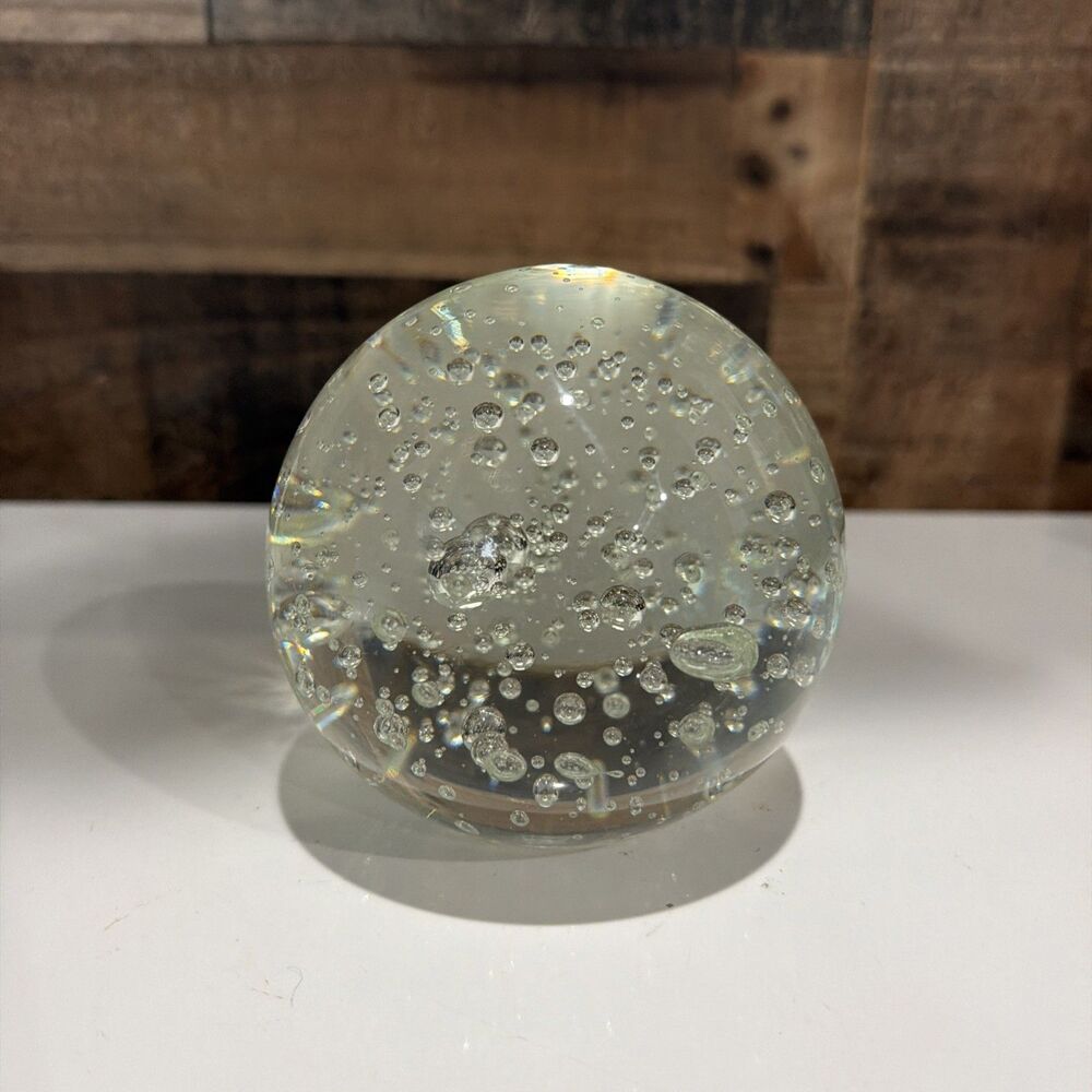 Vintage Controlled Bubble Paperweight Clear Art Glass Orb Round Heavy